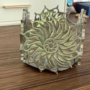 Hand Crafted Silver Candle Holder with Intricate Accents